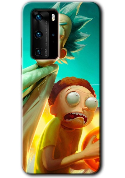 Huawei P40 Pro Kılıf Hd Desen Baskılı Arka Kapak + Temperli Cam - Rick Morty