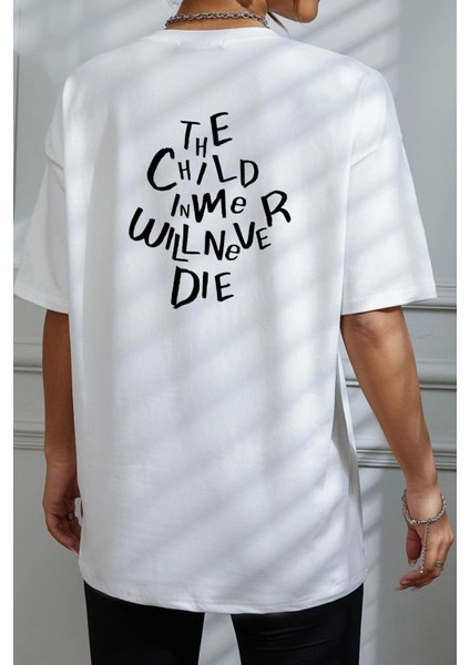 The Child Sırt Arkası Baskılı Oversize %100 Pamuk Kadın Tişört