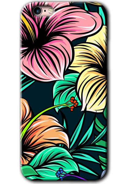 iPhone 6 Plus Kılıf Hd Desen Baskılı Arka Kapak + Temperli Cam - Çizim Çiçekler