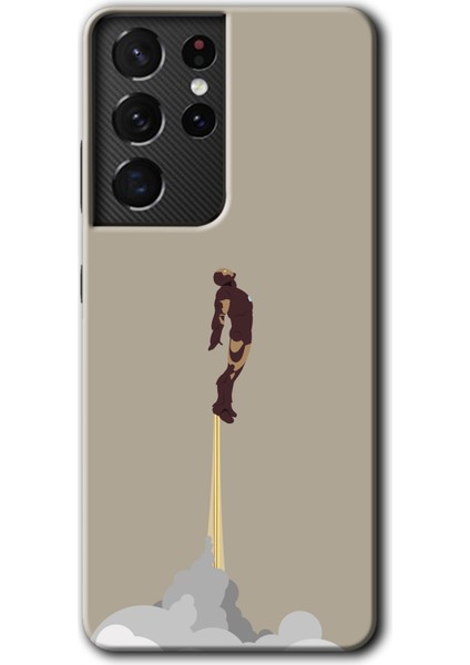 Samsung Galaxy S21 Ultra Kılıf Hd Desen Baskılı Arka Kapak + Temperli Cam - İRONMAN-19RPORT