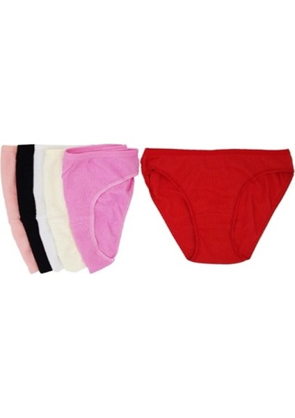 6'lı Paket Renkli Fitilli Pamuklu Fashion Kadın Kaşkorse Slip Külot