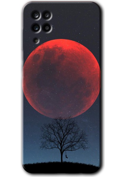 Samsung Galaxy A12 Kılıf Hd Desen Baskılı Arka Kapak + Temperli Cam - Kanlı Ay