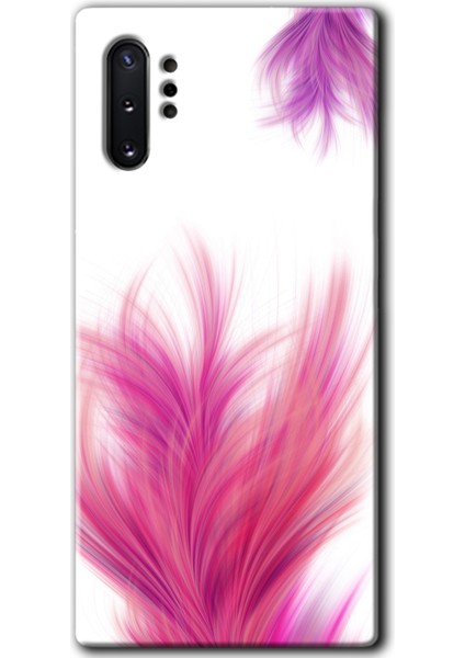 Samsung Galaxy Note 10 Plus Kılıf Hd Desen Baskılı Arka Kapak + Temperli Cam - Pembe Tüy