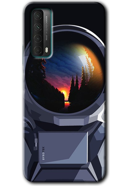 Huawei P Smart 2021 Kılıf Hd Desen Baskılı Arka Kapak + Temperli Cam - Astronot
