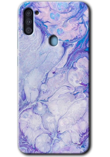 Samsung Galaxy M11 Kılıf Hd Desen Baskılı Arka Kapak + Temperli Cam - Spots Lilac