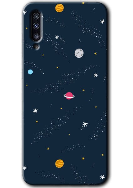 Samsung Galaxy A70 Kılıf Hd Desen Baskılı Arka Kapak + Temperli Cam - Çizim Gezegen