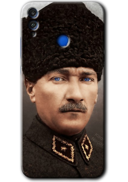 Honor 8x Kılıf Hd Desen Baskılı Arka Kapak + Temperli Cam - Başkomutan Atatürk
