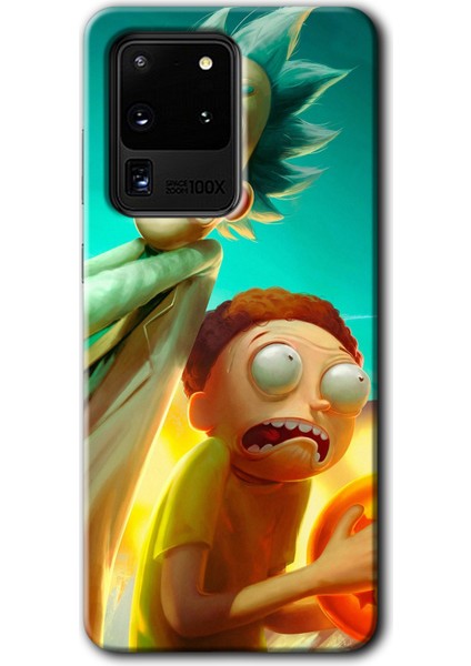 Samsung Galaxy S20 Ultra Kılıf Hd Desen Baskılı Arka Kapak + Temperli Cam - Rick Morty