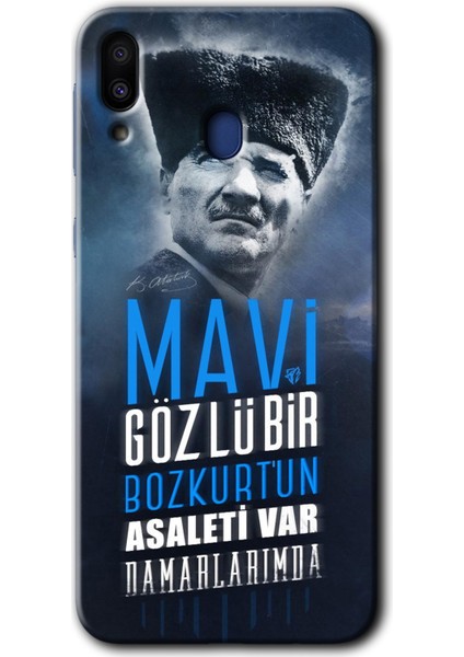 Samsung Galaxy M10 Kılıf Hd Desen Baskılı Arka Kapak + Temperli Cam - Bozkurt Atatürk