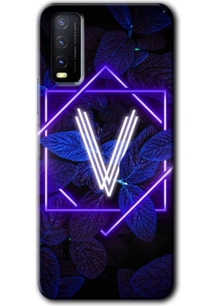 Vivo Y11S Kılıf Hd Desen Baskılı Arka Kapak - Dark Neon Yaprak V Harfi