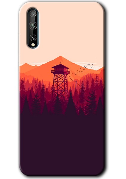 Huawei Y8P Kılıf Hd Desen Baskılı Arka Kapak + Temperli Cam - Gözlem Kulesi