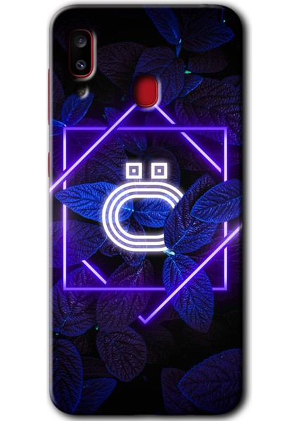Samsung Galaxy A30 Kılıf Hd Desen Baskılı Arka Kapak + Temperli Cam - Dark Neon Yaprak Ö Harfi