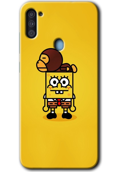 Samsung Galaxy M11 Kılıf Hd Desen Baskılı Arka Kapak + Temperli Cam - Sünger Bob