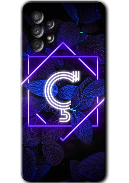 Samsung Galaxy A73 Kılıf Hd Desen Baskılı Arka Kapak + Temperli Cam - Dark Neon Yaprak Ç Harfi