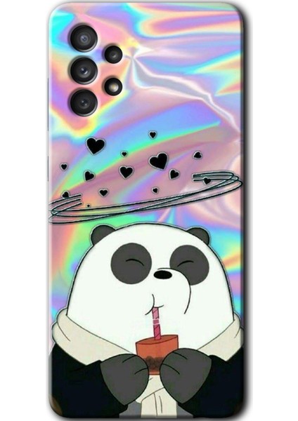 Samsung Galaxy A32 4g Kılıf Hd Desen Baskılı Arka Kapak + Temperli Cam - Milkshake Panda