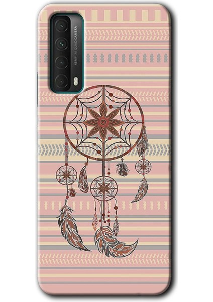 Huawei P Smart 2021 Kılıf Hd Desen Baskılı Arka Kapak + Temperli Cam - Mandala Retro