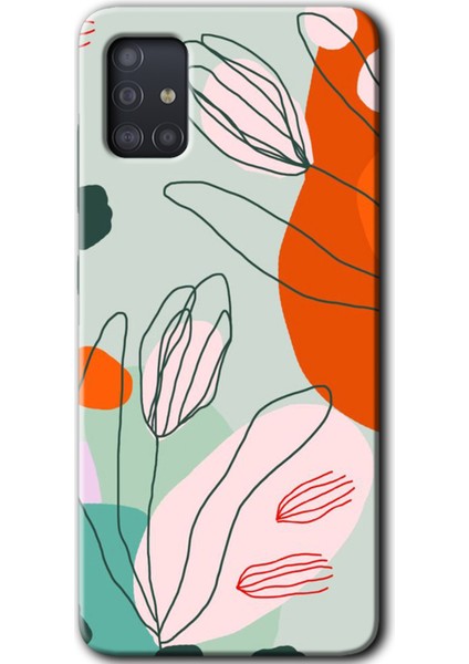 Samsung Galaxy A51 Kılıf Hd Desen Baskılı Arka Kapak + Temperli Cam - Vektör Çiçekler