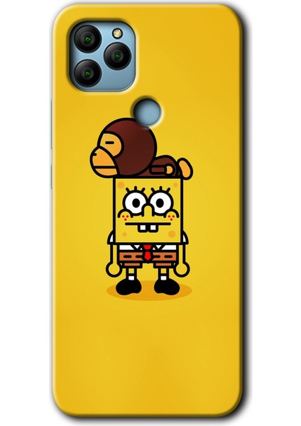 General Mobile Gm 22 Kılıf Hd Desen Baskılı Arka Kapak + Temperli Cam - Sünger Bob
