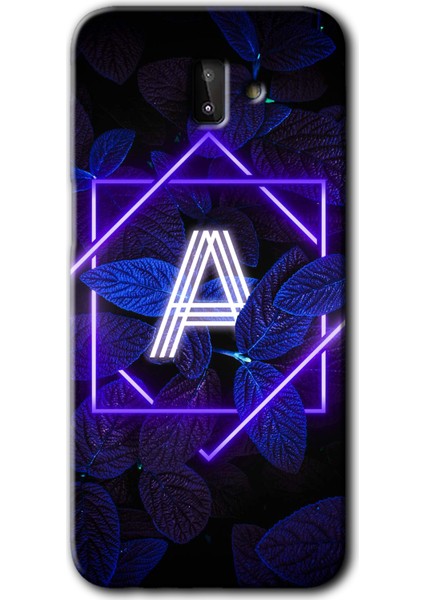 Samsung Galaxy J6 Plus Kılıf Hd Desen Baskılı Arka Kapak + Temperli Cam - Dark Neon Yaprak A Harfi
