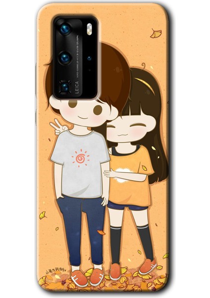 Huawei P40 Pro Kılıf Hd Desen Baskılı Arka Kapak + Temperli Cam - Şıpsevdi Çift
