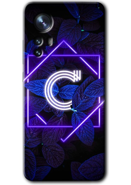 Xiaomi Mi 12 Pro Kılıf Hd Desen Baskılı Arka Kapak - Dark Neon Yaprak C Harfi
