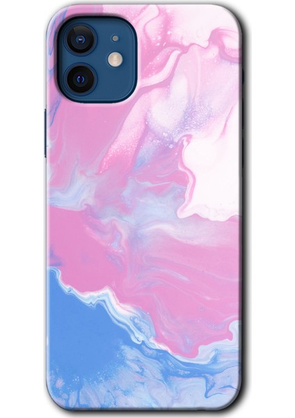 iPhone 12 Kılıf Hd Desen Baskılı Arka Kapak + Temperli Cam - Liquid Lekeler Art