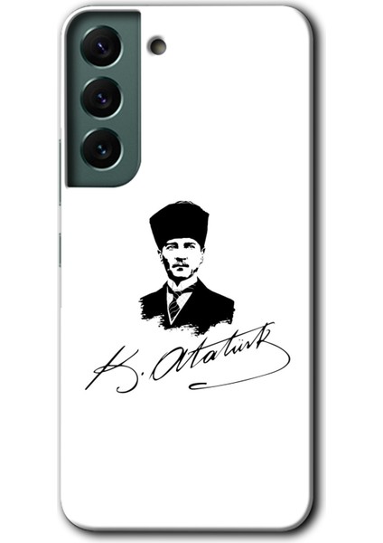 Samsung Galaxy S22 Plus Kılıf Hd Desen Baskılı Arka Kapak + Temperli Cam - Kemal Atatürk Imza