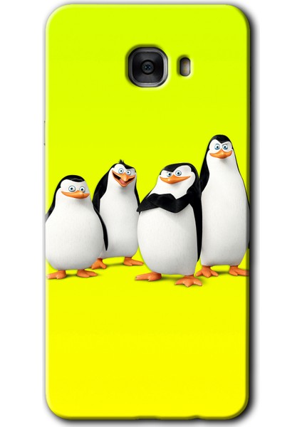 Samsung Galaxy C7 Kılıf Hd Desen Baskılı Arka Kapak + Temperli Cam - Penguenler