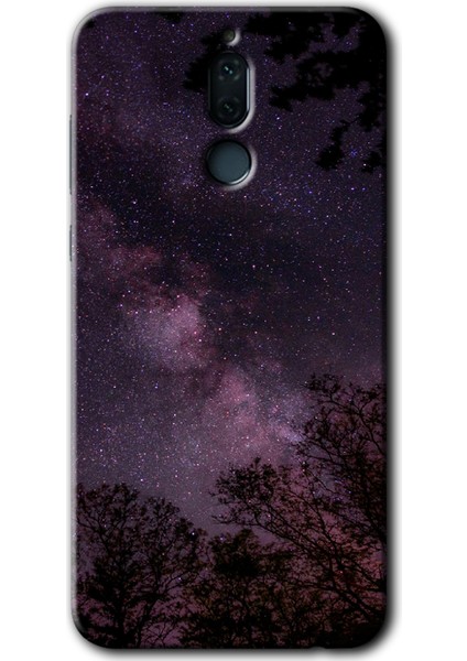 Huawei Mate 10 Lite Kılıf Hd Desen Baskılı Arka Kapak + Temperli Cam - Gece Galaksi