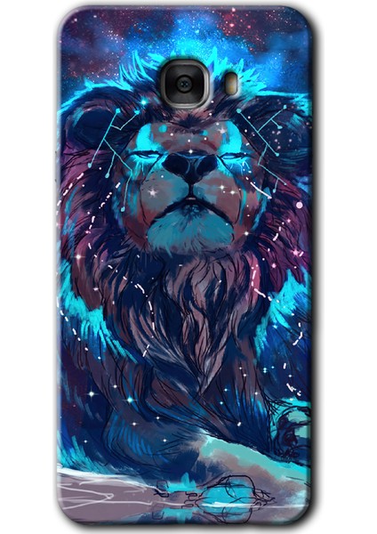Samsung Galaxy C7 Kılıf Hd Desen Baskılı Arka Kapak + Temperli Cam - Neon Aslan fiyatları