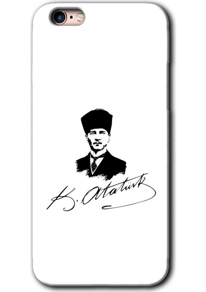 iPhone 6 Kılıf Hd Desen Baskılı Arka Kapak + Temperli Cam - Kemal Atatürk Imza