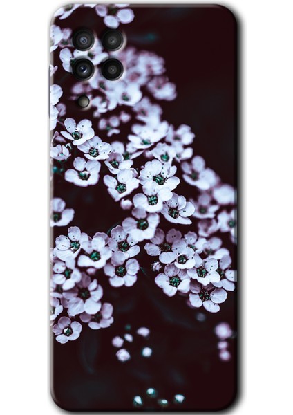 Samsung Galaxy M32 Kılıf Hd Desen Baskılı Arka Kapak + Temperli Cam - Beyaz Çiçek