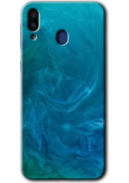 Samsung Galaxy M20 Kılıf Hd Desen Baskılı Arka Kapak + Temperli Cam - Mavi Aura