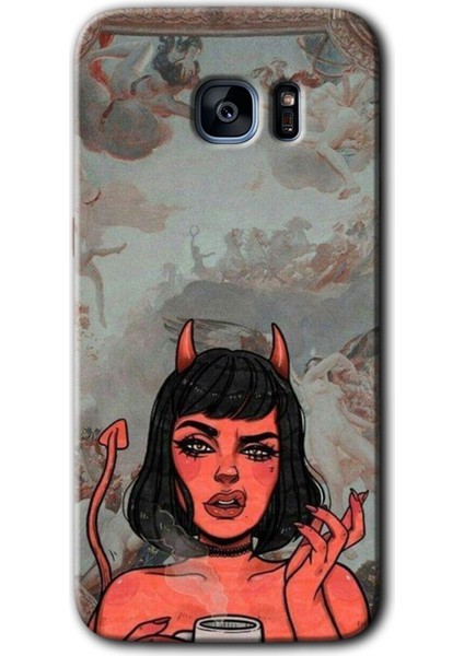 Samsung Galaxy S7 Edge Kılıf Hd Desen Baskılı Arka Kapak + Temperli Cam - Devil Girl