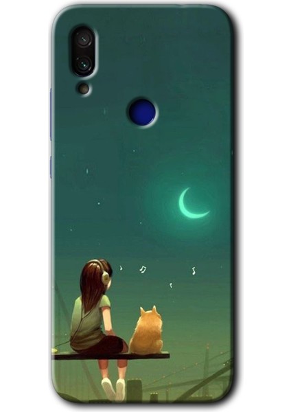 Xiaomi Redmi Note 7 Kılıf Hd Desen Baskılı Arka Kapak - Kedili Kız