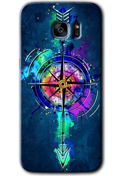 Samsung Galaxy S7 Edge Kılıf Hd Desen Baskılı Arka Kapak + Temperli Cam - Gizemli Pusula