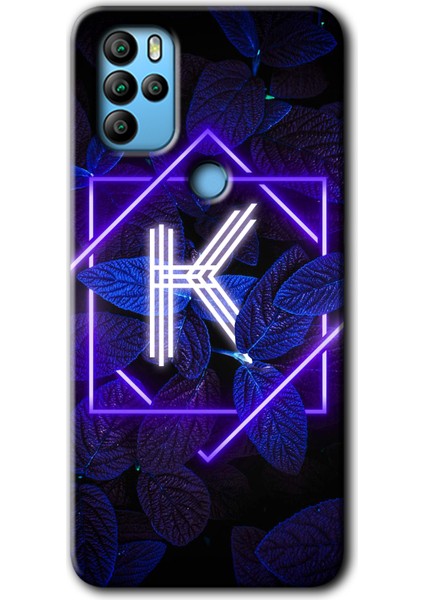 Omix X300 Kılıf Hd Desen Baskılı Arka Kapak - Dark Neon Yaprak K Harfi