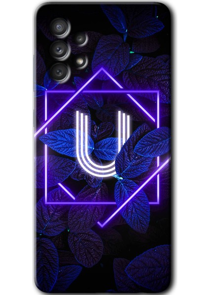 Samsung Galaxy A33 Kılıf Hd Desen Baskılı Arka Kapak + Temperli Cam - Dark Neon Yaprak U Harfi
