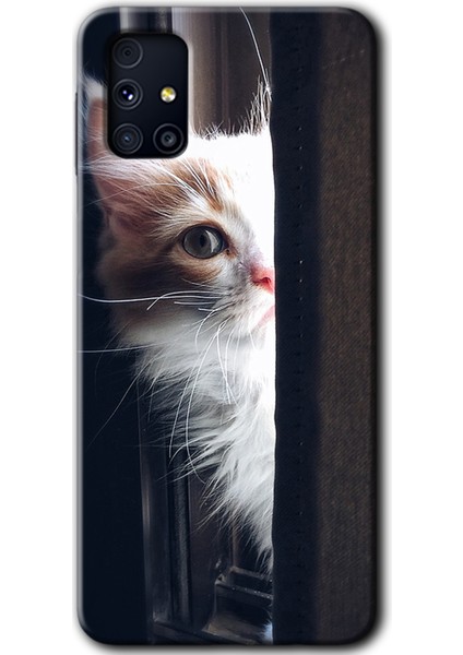 Samsung Galaxy M31S Kılıf Hd Desen Baskılı Arka Kapak + Temperli Cam - Kedi Bakışı