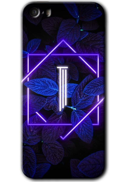 iPhone 5 Kılıf Hd Desen Baskılı Arka Kapak + Temperli Cam - Dark Neon Yaprak I Harfi