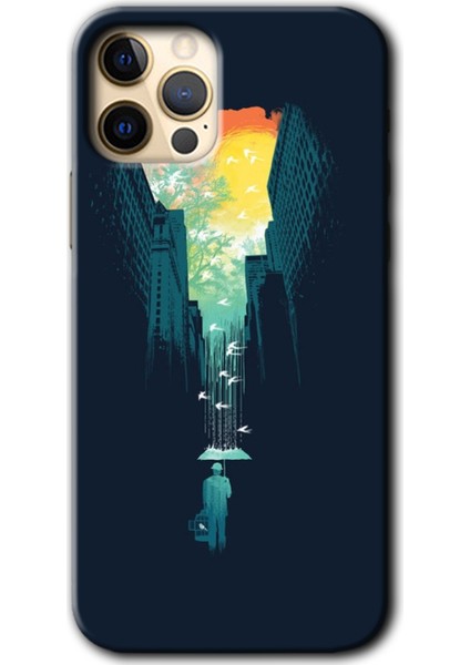 iPhone 11 Pro Max Kılıf Hd Desen Baskılı Arka Kapak + Temperli Cam - City Bird Sky