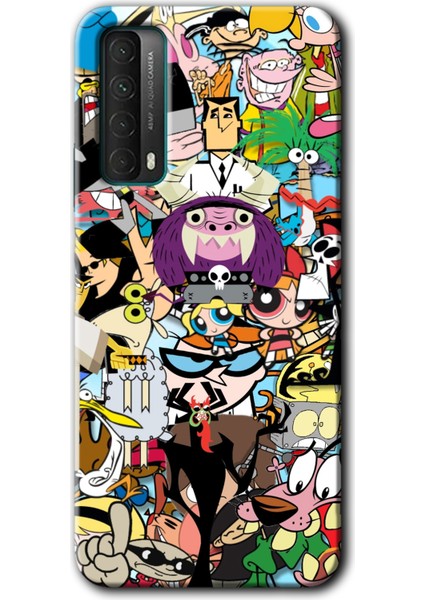 Huawei P Smart 2021 Kılıf Hd Desen Baskılı Arka Kapak + Temperli Cam - Süper Çizgi Kahramanlar