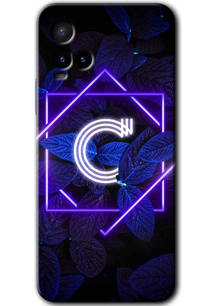 Vivo Y21 Kılıf Hd Desen Baskılı Arka Kapak - Dark Neon Yaprak C Harfi