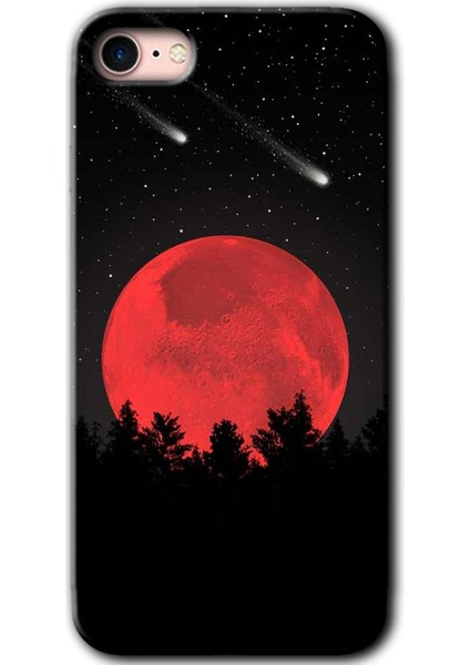 iPhone 8 Kılıf Hd Desen Baskılı Arka Kapak + Temperli Cam - Kanlı Ay