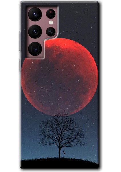 Samsung Galaxy S22 Ultra Kılıf Hd Desen Baskılı Arka Kapak + Temperli Cam - Kanlı Ay