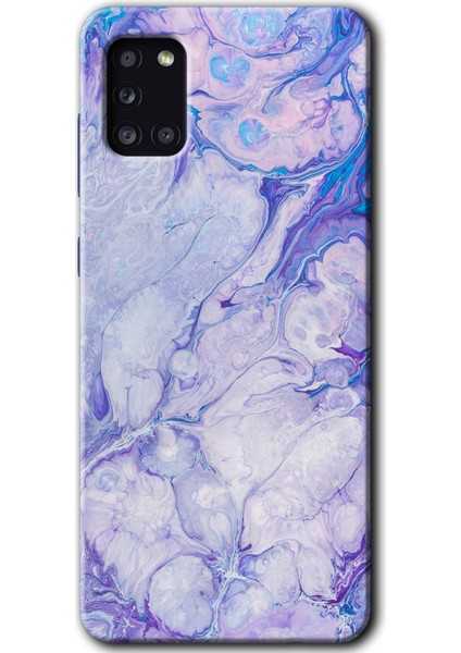 Samsung Galaxy A31 Kılıf Hd Desen Baskılı Arka Kapak + Temperli Cam - Spots Lilac
