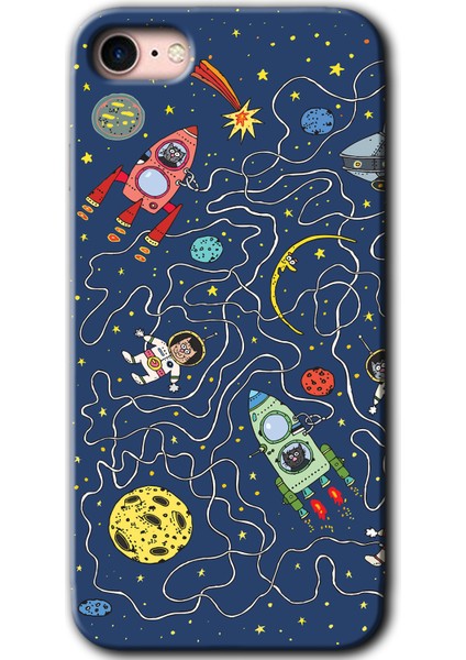 iPhone Se 2022 Kılıf Hd Desen Baskılı Arka Kapak + Temperli Cam - Kedi Galaksi