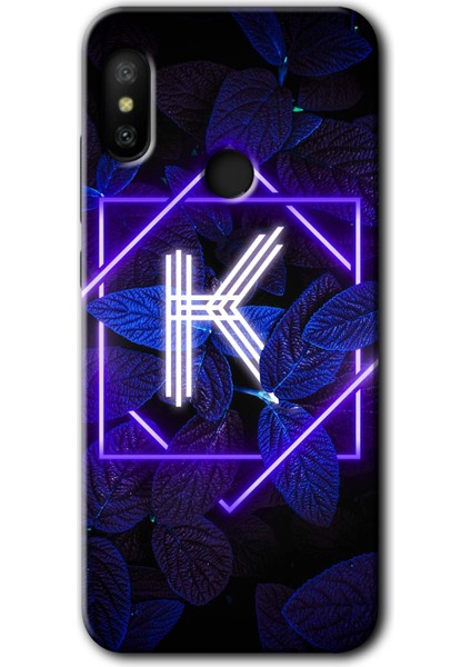 Xiaomi Mi A2 Lite Kılıf Hd Desen Baskılı Arka Kapak - Dark Neon Yaprak K Harfi