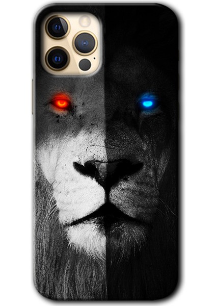 iPhone 11 Pro Kılıf Hd Desen Baskılı Arka Kapak + Temperli Cam - Fire And Ice Lion