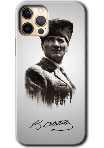 iPhone 12 Pro Max Kılıf Hd Desen Baskılı Arka Kapak + Temperli Cam - Mustafa Kemal Atatürk